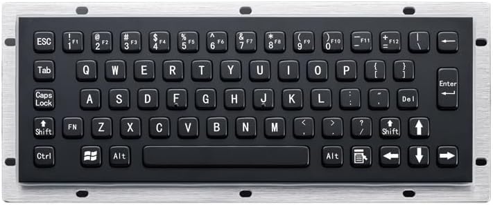 65 Keys Vandal Proof Panel Mount Industrial Stainless Steel Metallic Keyboard in Black with F1-F12 for Self-Service Kiosk(USB Interface)