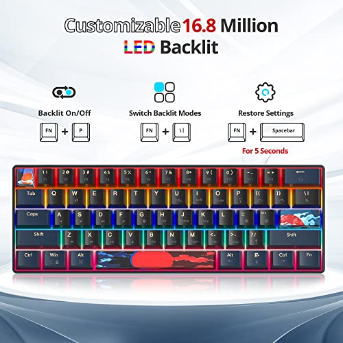 Image of 60 Percent Gaming Keyboard Mechanical with Linear Red Switch, 60% Wired Ultra-Compact Mini Keyboard Rainbow with PBT Keycaps for Ps4 /Ps5 /Xbox(61 Blue)