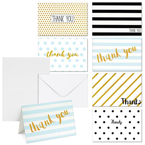 Juvale Thank You Cards with Envelopes - 4x6 In, 144-Pack, 6 Assorted Polka Dot & Stripe Designs - Bulk Blank Thank You Notes for All Occasions, Birthday, Baby Shower & Wedding