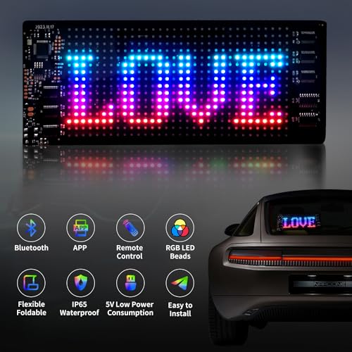 Image of Programmable Flexible Led Display, 7''X3'' Scrolling Led Car Sign, Ultra-Thin Flexible Bluetooth Led Screen, Custom Digital Led Display, Bluetooth App Remote Control Led Signs For Business Car Home