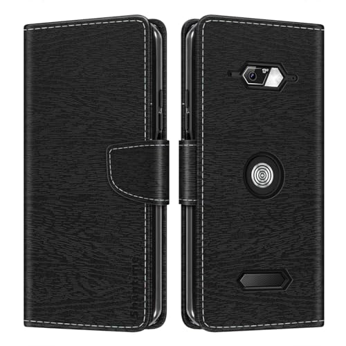 Étui Portefeuille en Cuir PU à Rayures Compatible avec Crosscall Core-M5, Coque Fine avec Rabat Magnétique, Emplacements Cartes et Support (Noir)