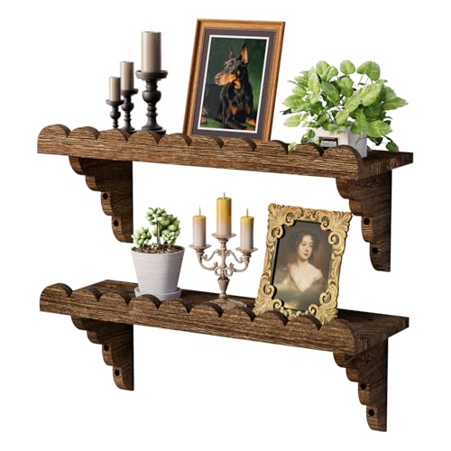 QsQueen Scalloped Wood Wall Shelf – 17 Inch Floating...