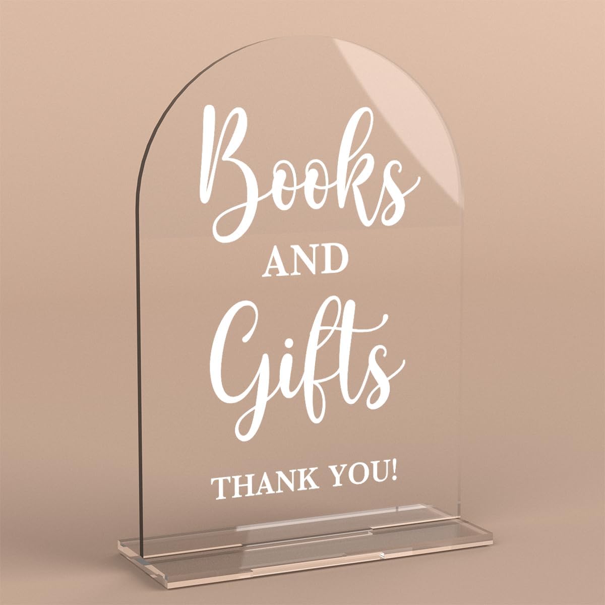 Baby in Bloom Shower Decorations, Baby Shower Sign, Newborn Gifts, Books and Gifts Signs, Modern Calligraphy Arched Acrylic Table Top Signs With Stand for Birthday Party Decorations (Clear)