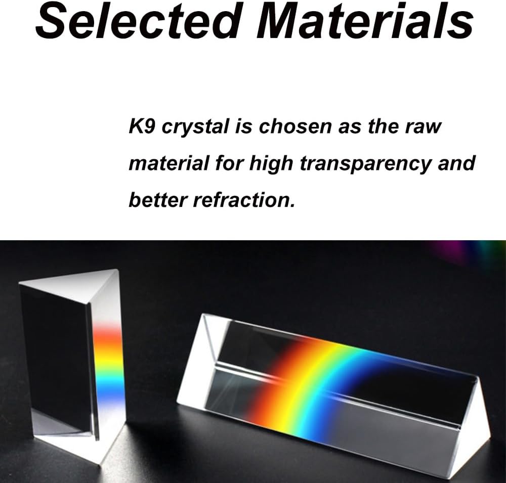 30mm Wide Triangular Crystal Optical Glass Prism, 30/50mm Prism Rainbow Spectrum Experiments Glass, K9 Crystal Triangle Prism, Clear Lens for Spectrum Physics