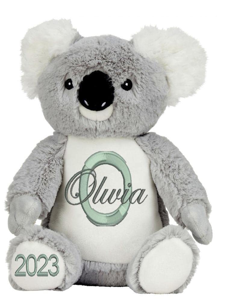 Personalised Teddy Bear and Animal Soft Plush Toys with Name & Initial, Customisable New Baby Gift, Baby Boy, Baby Girl, Baby Shower Gift, Birthday Gift, Christening Gift (Koala Bear)