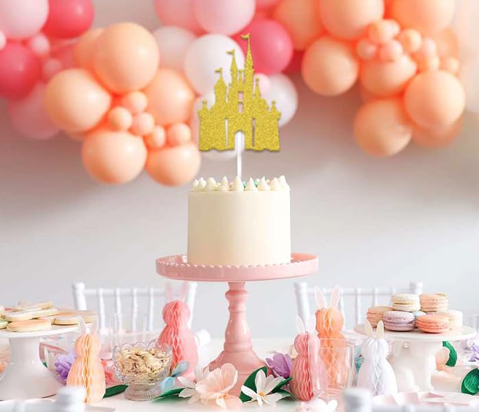 Castle Cake Topper For Princess Themed Birthday Party & Baby Shower - Glitter Decor, Ready-to-Use, Non-Edible 2 thumbnail image