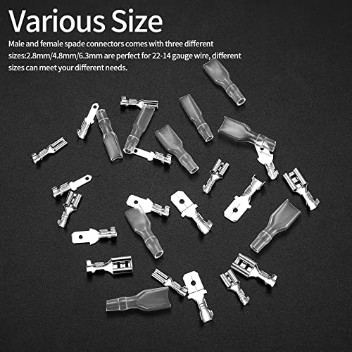 woshilaoDS 360 Stk Kabelschuhe Set, Flachsteckhülsen Set, 2,8mm 4,8mm 6,3mm Flachstecker, Männlich & Weiblich Kabelstecker mit Isolierhülse, Elektrische Quetschverbinder Crimpverbinder