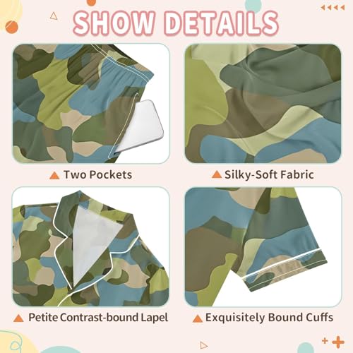 2 Piece Sets Big Satin Pajamas Button-Down Tops Shorts Summer Silk Sleepwear Loungewear3