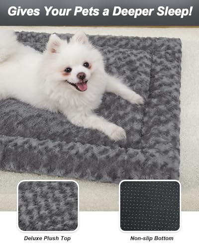 Washable Dog Bed Mat Reversible Dog Crate Pad Soft Fluffy Pet Kennel Beds Dog Sleeping Mattress for Large Jumbo Medium Small Dogs, 35 x 22 Inch, Gray - Image 4