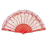 LOYELEY レース扇子 フラワーファン 薔薇 バラ柄 折りたたみ式 ダンス 踊り スペイン ドン·キホーテやスペインの踊り バレエ バレエ用品 練習用 ダンスパフォーマンス用 (赤)