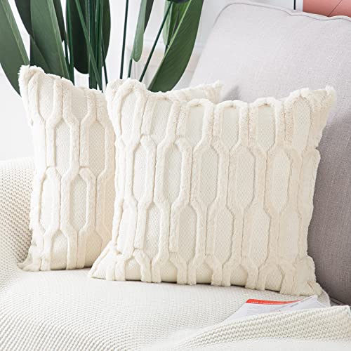 Madizz TY4002BEIGE1818-2 Plush Short Wool Beige Throw Pillow Covers 18X18 Inch Set Of 2 Super Soft Cozy Pillow Covers Velvet Back Decorative Throw Pillowcases thumb #1