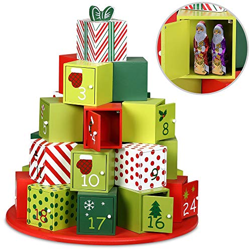 Calendrier de l'Avent XXL rond en bois fait main 24 compartiments avec portes fermeture magnétique Noël décoration réutilisable maison enfant fêtes