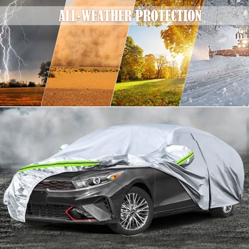 Image of Waterproof Car Covers Replace for 2009-2025 Kia Forte /K3, 6 Layers Silver All Weather Custom-fit Car Cover with Zipper Door & Windproof Bands for Snow Rain Dust Hail Protection