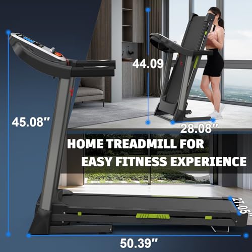 Image of Compact Foldable Home Treadmill: Max 7.5MPH, 8 Shock Absorbers, 41.3x16.5 inch Running Area, 12 Programs