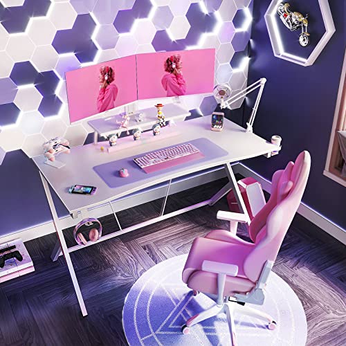 Motpk White Gaming Desk 55" With Monitor Shelf Computer Desk Gaming Table Desk For Girls With Cup Holder And Headphone Hook Gamer Workstation Game Table, Gift For Girls Women #TOP3