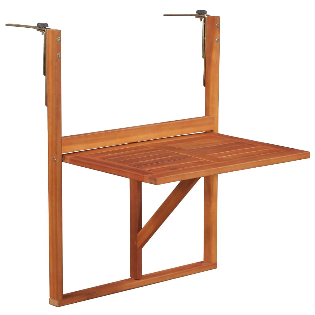 Tavolo da Balcone Sospeso Pieghevole in Massello di Acacia 64,5x44x80 cm per Ringhiera, Tavolino Rustico Resistente alle Intemperie per Terrazza con Montaggio Semplice