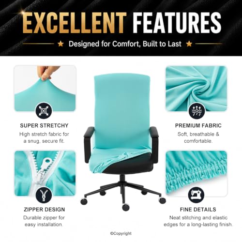 Image of Elastic Computer Chair Cover with Durable Zipper - Protective Removable Washable Universal Office Desk Chair Seat Slip Cover - Stretchy Soft Anti-dust Desk Chair Seat Protector for Dogs, Cats, Pets