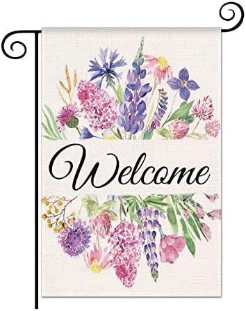 Winotic Summer Decor Garden Flag 12.5x18 Inches, Watercolor Flower Floral Leaves Welcome Flag Vertical Double Sided, Farmhouse Outdoor Spring Decoration Small Flag for Yard Lawn Home Decor