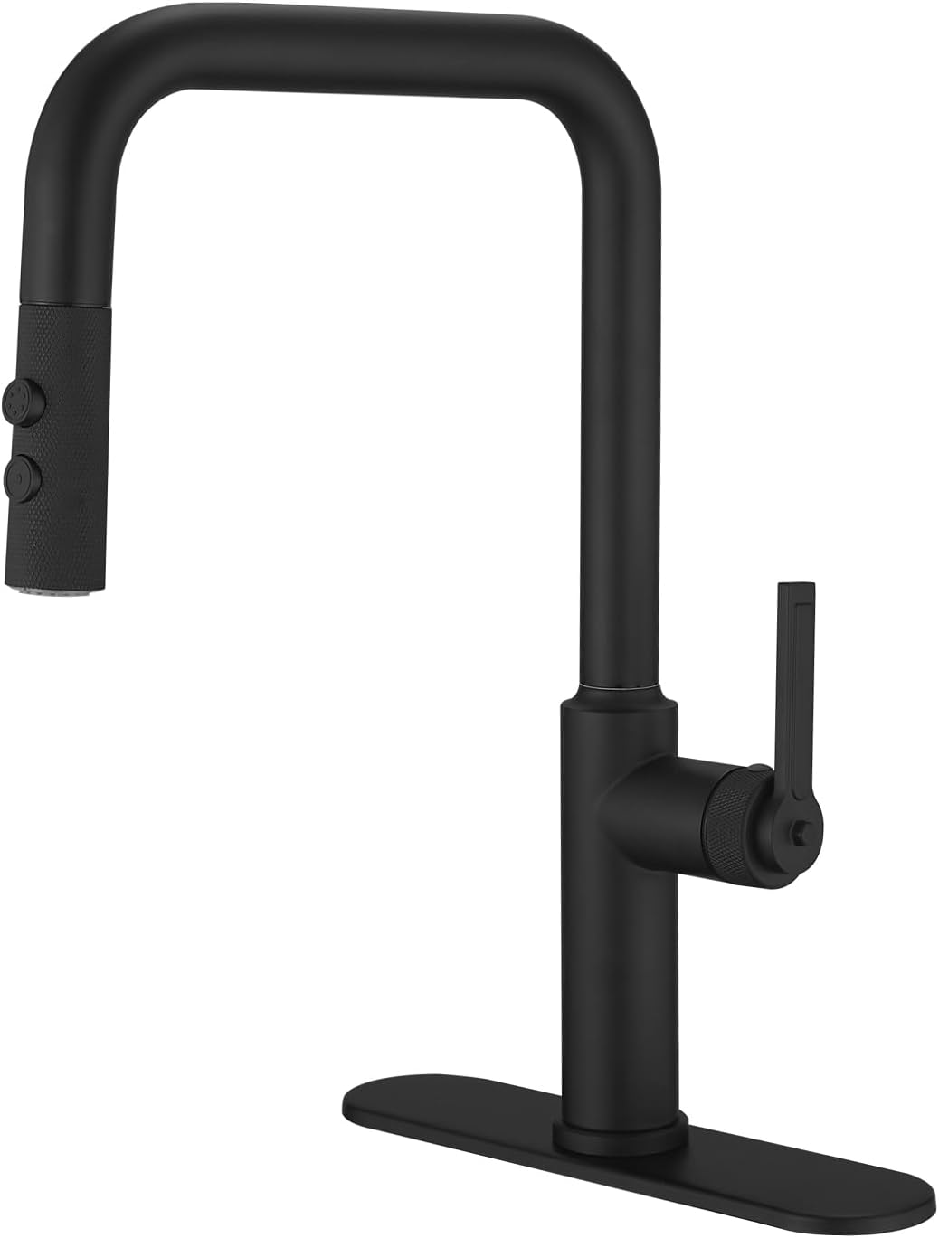 Homevacious Matte Black Kitchen Faucet Modern Single Handle Bar Faucet Single Hole High Arc 360°Swivel Spout Stainless Steel Utility Laundry Sink Faucet with Deck Plate