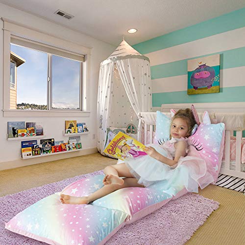 Yoweenton Unicorn Kids Floor Pillows Bed Seat Cover Queen Size Fold Out Lounger Chair Bed For Boys Girls Floor Cushion For Kids Room Decoration Pink Cover Only #TOP1