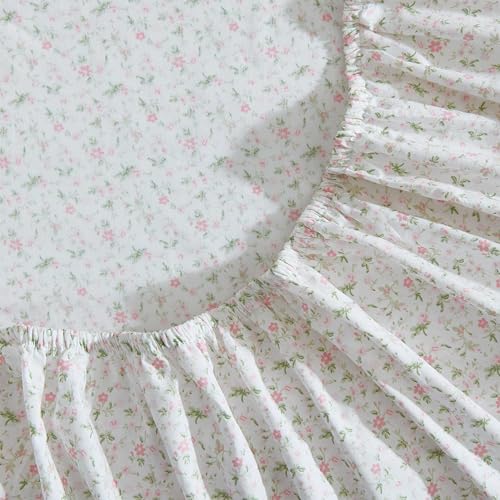 Image of Laura Ashley - Twin Size Sheet Set, Crisp & Lightweight Cotton Percale Bedding with Fitted Sheet and Pillowcase, Floral Room Decor, Deep Pocket, College Dorm Room Essentials (Evie Pink)