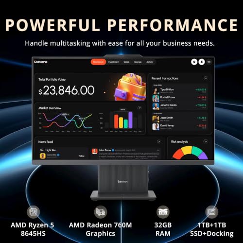 Image of Lenovo Ideacentre 27 inch FHD Touch All-in-One Desktop, AMD Ryzen 5 8645HS, 32GB DDR5, 2TB Storage(1TB SSD+1TB Docking Station), AMD Radeon 760M, 5MP Camera, Wi-Fi 6, Keyboard & Mouse, Win11 Pro, Gray