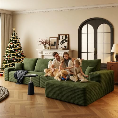 Image of Boneless Couch, Modular Sectional Couches for Living Room, U-Shaped Cloud Couch Sofa with Deep Seat, Fluffy Corduroy Upholstered Corner Sofa