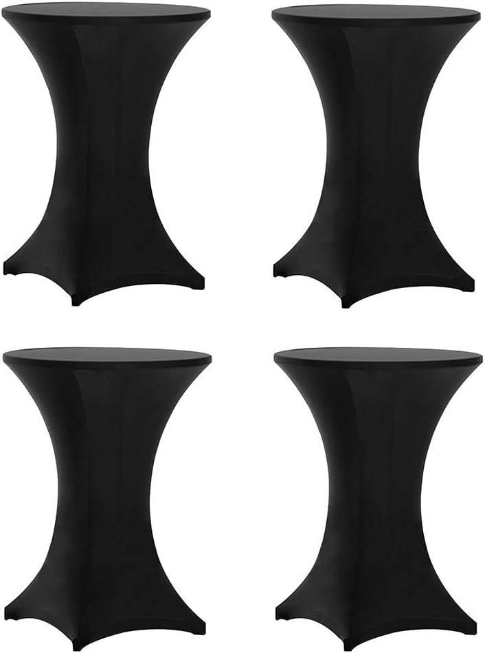Tina's 4 Pack 30x42 Inch Highboy Spandex Cocktail Table Covers, Black, Fitted Stretch Cocktail Table Tablecloth for Round Tables