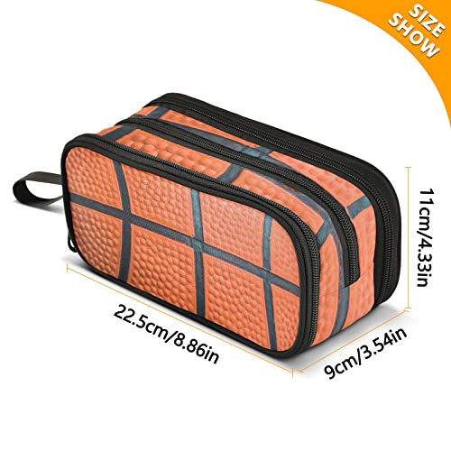 Image of Basketball Print Large Capacity Pencil Case Pencil Pouch Pen Box | 3 Compartment Large Storage Pencil Bag for Adults School Office Teen Girl Boy Men Women
