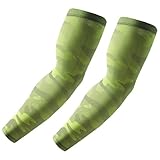 [CUBATTY] アームカバー 冷感 日焼け止め メンズ レディース アームカバー 涼しい サラサラ 無地 吸汗速乾 滑り止め ゴルフ 野球 ランニング スポーツ 作業用 腕カバー (L, 迷彩緑)