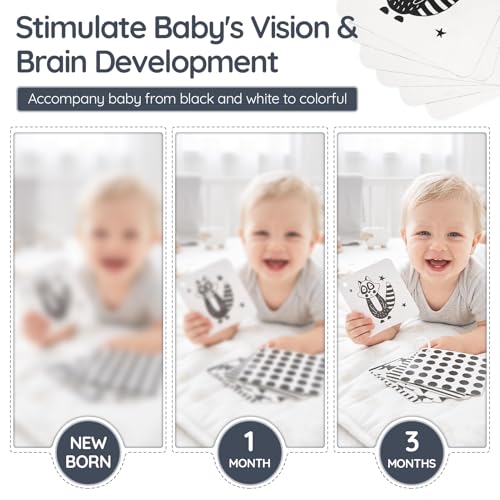 Image of Joyreal High Contrast Baby Toys for Newborn, Black and White Baby Sensory Toys with Car Seat Toys,Infant Toys with Black White Cards Book, Montessori Toys for Baby Gifts (Elephant Theme)