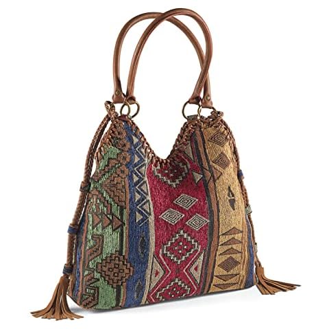 SAGEFINDS Natrona Tapestry Bag | Southwestern Pattern | Slouchy Purse | Snap Closure | Lined Interior with Pockets | 21” Long Double Handles | 16” H x 11” W Cover