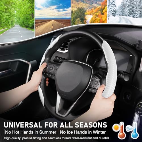 Image of Cartist Steering Wheel Cover, Carbon Fiber Steering Wheel Cover for Men /Women, Anti-Slip, Durable, Universal for 99% Car Interior Accessories (White)