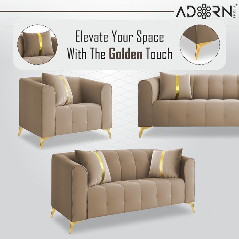 Image of Adorn India Premium Mystic - 3 Years Warranty - 3+2+1 Sofa Set Velvet Suede Fabric - Beige