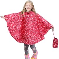 AIWUHE Kids Rain Poncho Cartoon Raincoat Jacket Cute Rain Coat Toddler Boys Girls Rain Cape Lightweight Waterproof Hoodie Outwear Pink Star 7-9Y