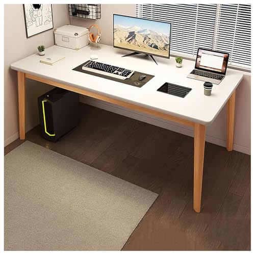 Moderno escritorio blanco para computadora para oficina en casa, estación de trabajo simple para estudio y maquillaje, 47 x 22 x 29 pulgadas, elegante mesa de oficina funcional y diseño que ahorra