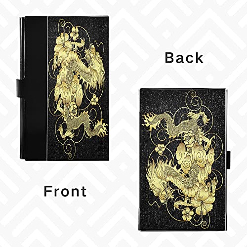 ALAZA Japanese Gold Dragon Black Business Card Holder Leather, Stainless Steel Slim Pocket Wallet Business Card Carrier Case Holder4