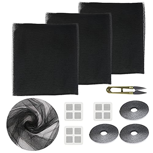 TGFIX 3 PCS Insektenschutz Fenster Bis zu 1,5 * 1,3 M Fliegengitter Feinmaschiges Moskitonetz Fliegennetz für Fnster mit 3 * Klettband 3 * Moskitonetz Reparatur Pads für Zimmerfenster | Ohne Bohren Cover