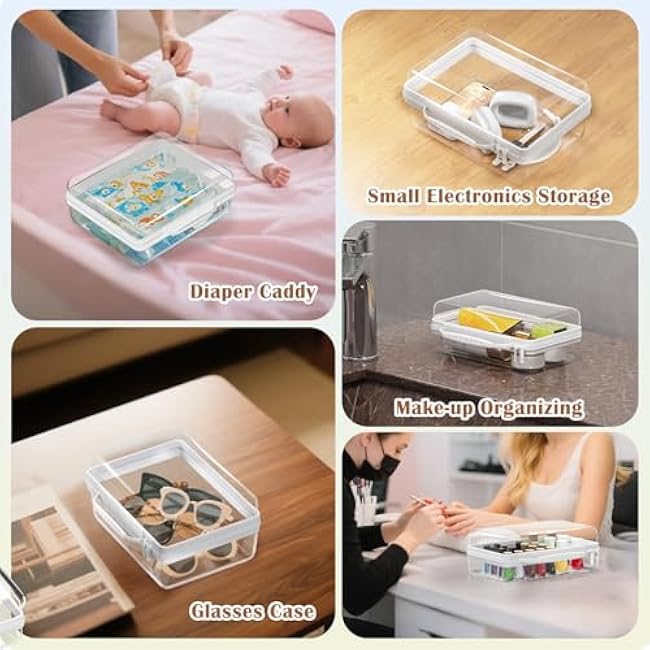 3PCS Clear Hard Shell Zipper Case, Portable Storage Box for Makeup, Toiletry, Travel, Durable and Waterproof Storage Bins, Grade Plastic Zipper Case, Cosmetic Bag (White)