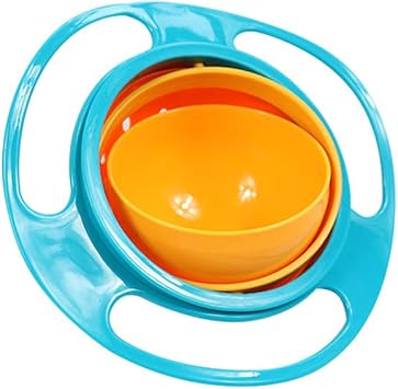 Gyro Bowl Funny 360 درجة تدوير وعاء مقاوم للانزلاق مع تغذية غطاء بدون لعبة فوضى للأطفال الصغار ، أزرق