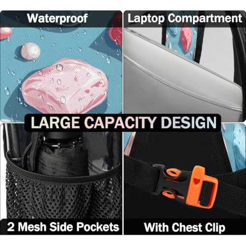 Cotton Candy Clear Backpack for Stadium Events, Dessert Waterproof Clear Bag for Women Men Adult Sport Work Daily Music Festival and Concerts3