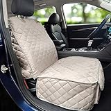 Bark Lover Deluxe Dog Seat Cover for Front Seat-More Durable Waterproof Front Seat Protector, High Heat Resistant and Nonslip Front Seat Cover for Dogs Kids, Universal Size (Beige)