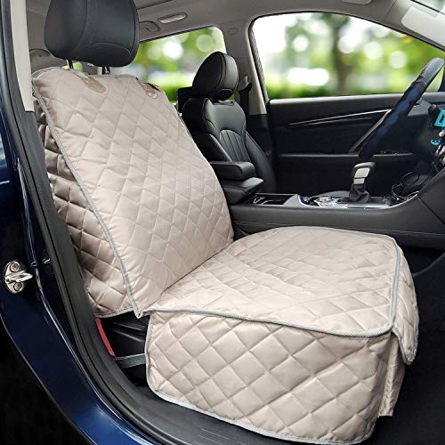Bark Lover Deluxe Dog Seat Cover for Front Seat-More Durable Waterproof Front Seat Protector, High Heat Resistant and Nonslip Front Seat Cover for Dogs Kids, Universal Size (Beige)
