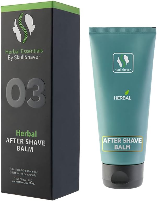 Skull Shaver Bálsamo pós-barba herbal com aloe vera, neem, tulsi, haldi, sândalo, mentol e pepino