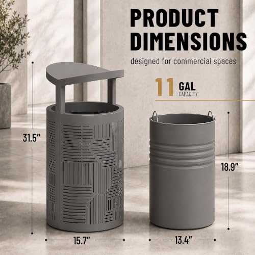 Image of 10.8 Gallon Commercial Outdoor Trash Can with Lid (Stone Gray)