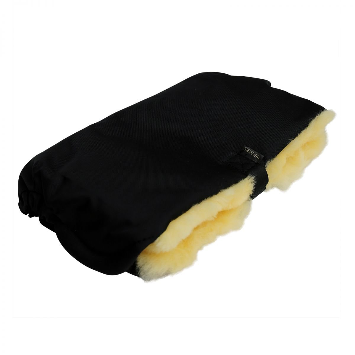 Lammfell - HANDWÄRMER FÜR KINDERWAGEN Muff für Buggy Jogger mit echtem Merino Lammfell Farbe Schwarz/Gelb
