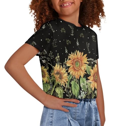 Image of Cute Crop Tops for Girls Short Sleeve Summer T Shirts Fashion Graphic Tees Crew Neck Pullover Tee 5-14 Years