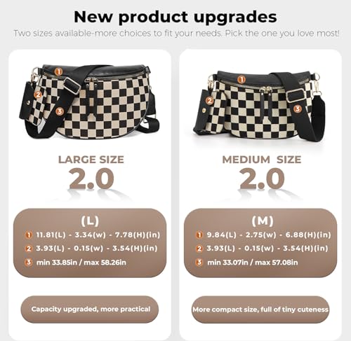 Image of 2 Pcs Checkered Crossbody Bags for Women Bum Bag Checkered Cross Body Sling Backpack Hobo Satchels Shoulder Wallet Purses