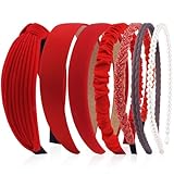AHONEY 7 Pack Red Headbands for Women Christmas Headbands Trendy Non Slip Hairbands Cute Hair Accessories Multi-style Headband Pack (Redl)