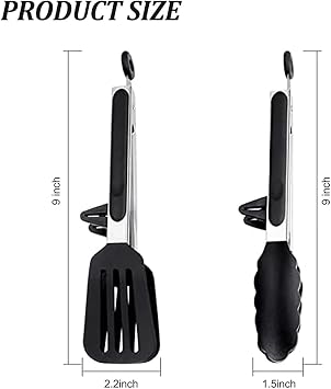 Kitchen Tongs with Padlock System | 9 Inch Silicone Tip Tongs | Non Stick for Air Fryer & Salad/Pasta | Kitchen Utensil Cooking Tongs Set of 2 | Food Grade Silicone Tong for Baking, Frying, Serving